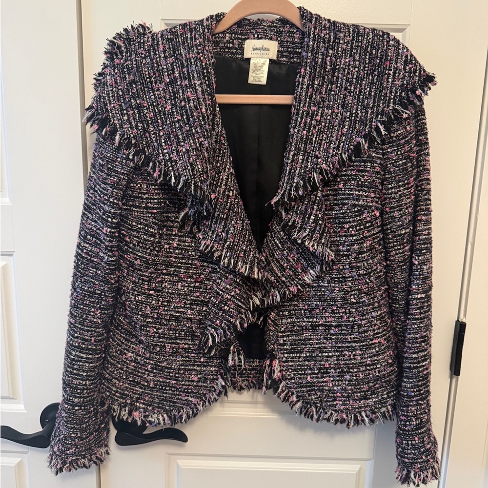 Neiman Marcus Exclusive Tweed Fringe Collar Jacket